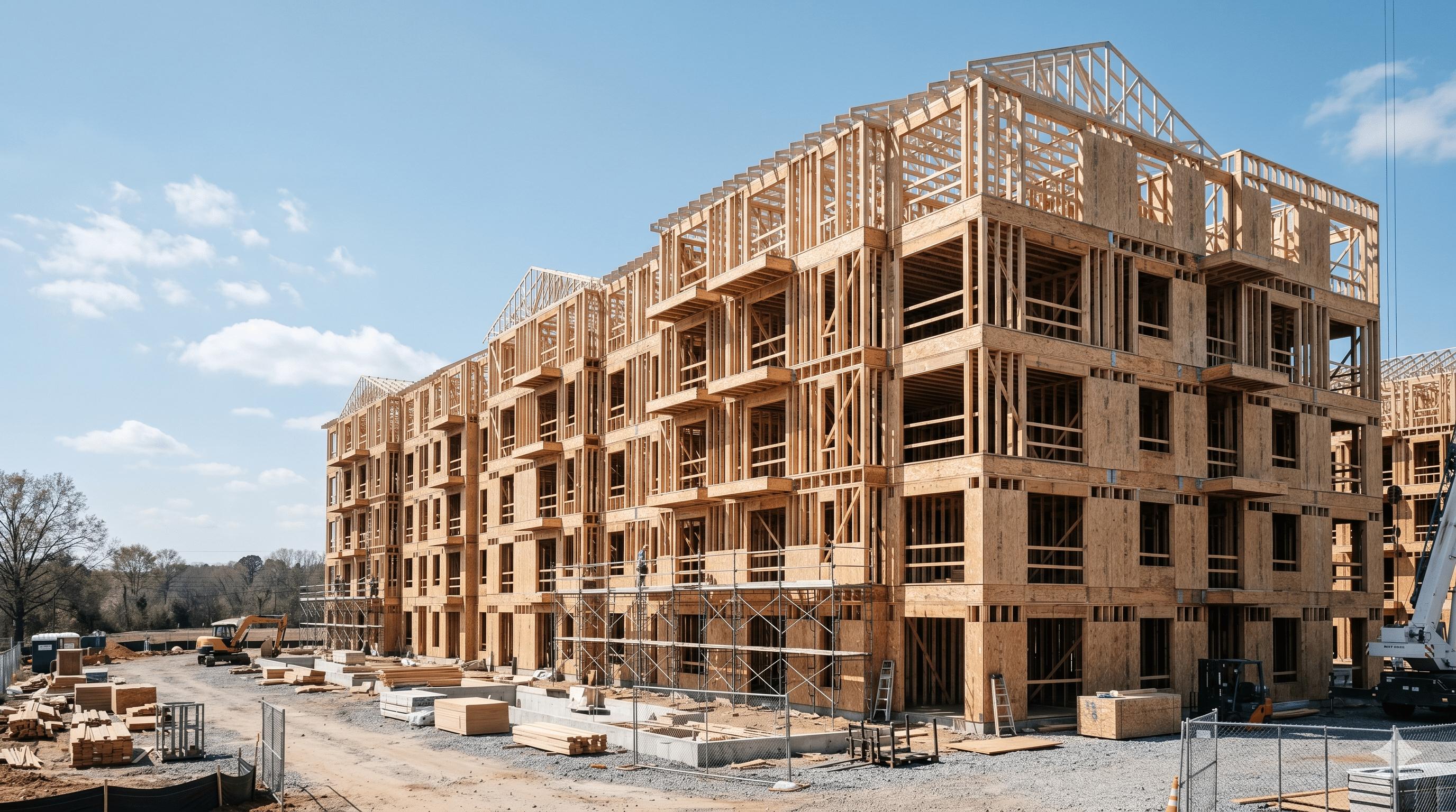 Wood-framed multifamily building under construction