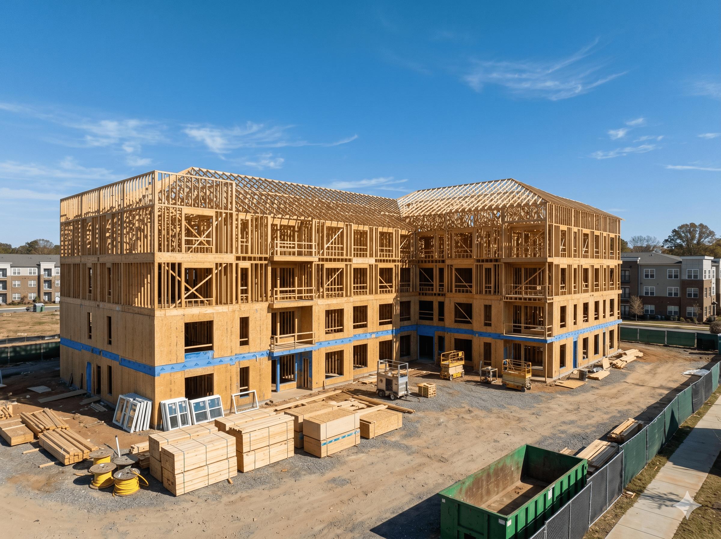 Completed multifamily wood framing project