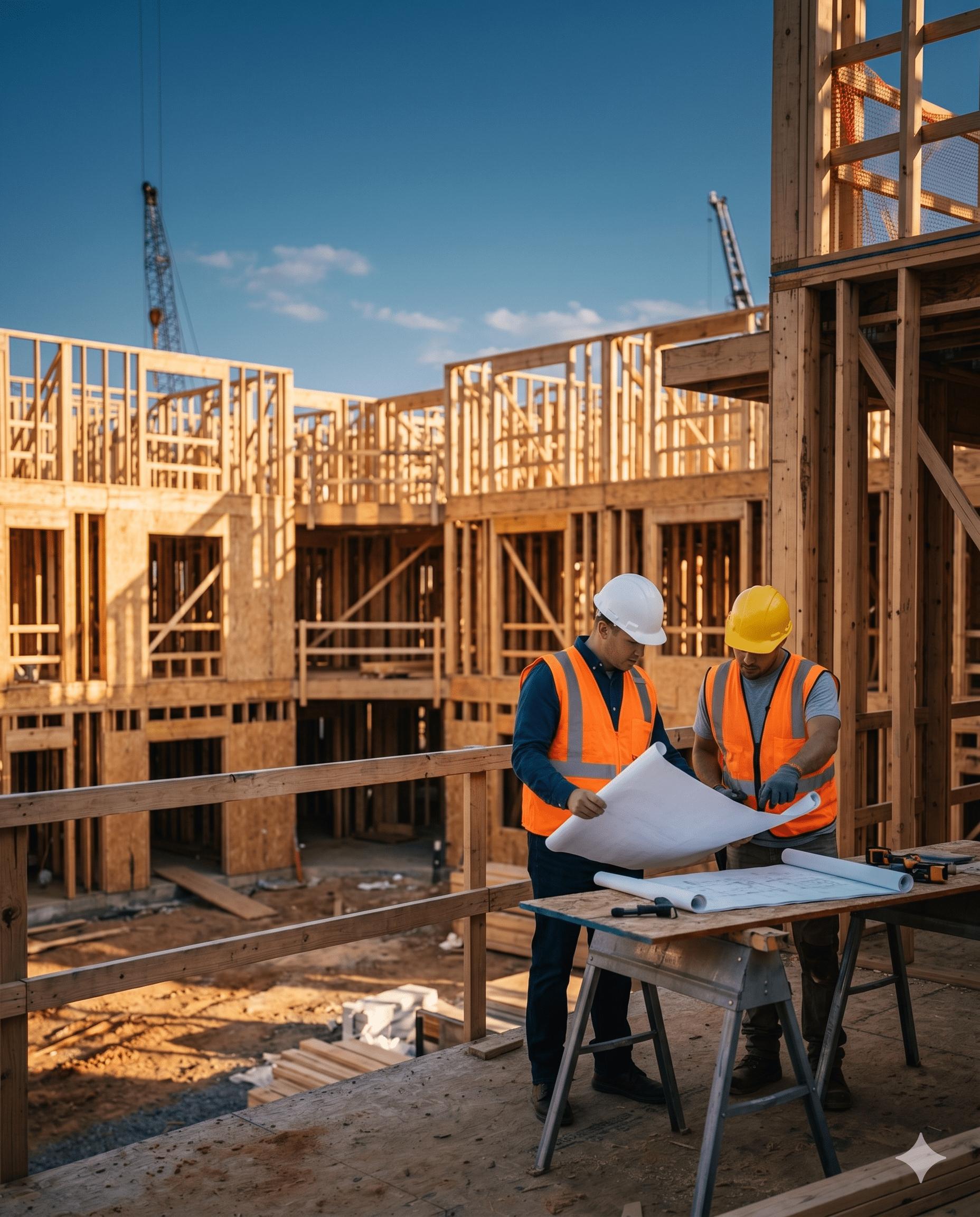 Atlantic Wood & Timber owners on a multifamily framing jobsite